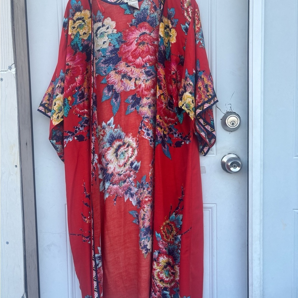 Flying Tomato Red Floral Rayon Kimono